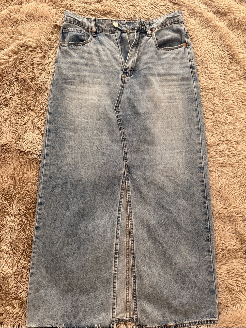 Blank NYC Light Wash Denim Maxi Skirt with Center Front Slit